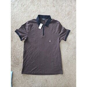 Express Men's Zip Front Polo Shirt Short Sleeve Brown/Black Size SMALL NEW $64